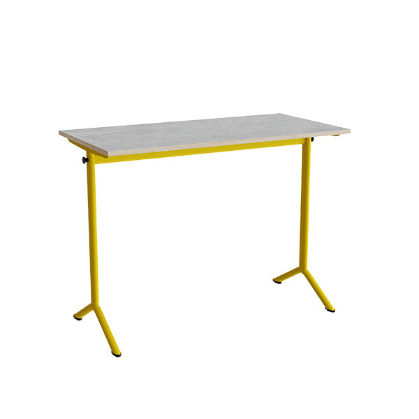 Tranås Skolmöbler Bord Atlas 1130, 1200x600mm, lys grå linoleum, gult stel – Elevborde