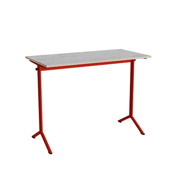 Tranås Skolmöbler Bord Atlas 1130, 1200x600mm, lys grå linoleum, rødt stel – Elevborde