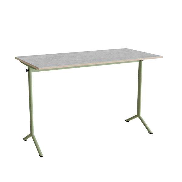 Tranås Skolmöbler Bord Atlas 1130, 1400x700 mm, lys grå linoleum, grønt stativ – Elevborde