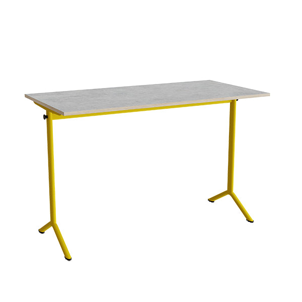 Tranås Skolmöbler Bord Atlas 1130, 1400x700mm, lys grå linoleum, gult stel – Elevborde