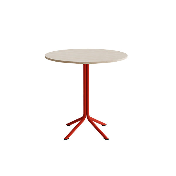 Tranås Skolmöbler Bord Atlas 1133 Ø900x900mm, Hvidpigmenteret eg med rødt understel – Caféborde