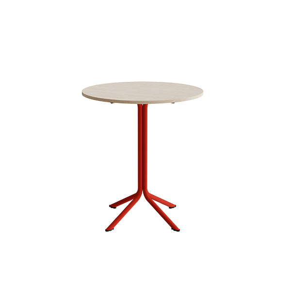 Tranås Skolmöbler Bord Atlas 1133 Ø800x900mm, Hvidpigmenteret eg med rødt understel – Caféborde