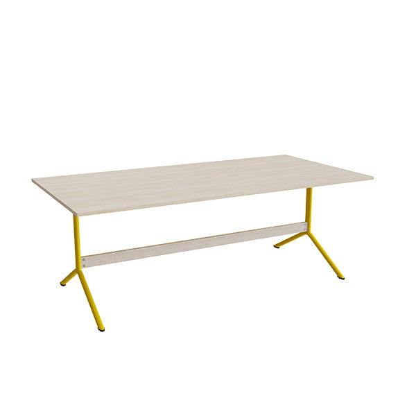 Tranås Skolmöbler Bord Atlas 1134, 2000x1000mm, højde 720, eg højtrykslaminat, gult stel – Caféborde