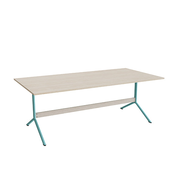 Tranås Skolmöbler Bord Atlas 1134, 2000x1000mm, højde 720, eg højtrykslaminat, turkist stel – Caféborde