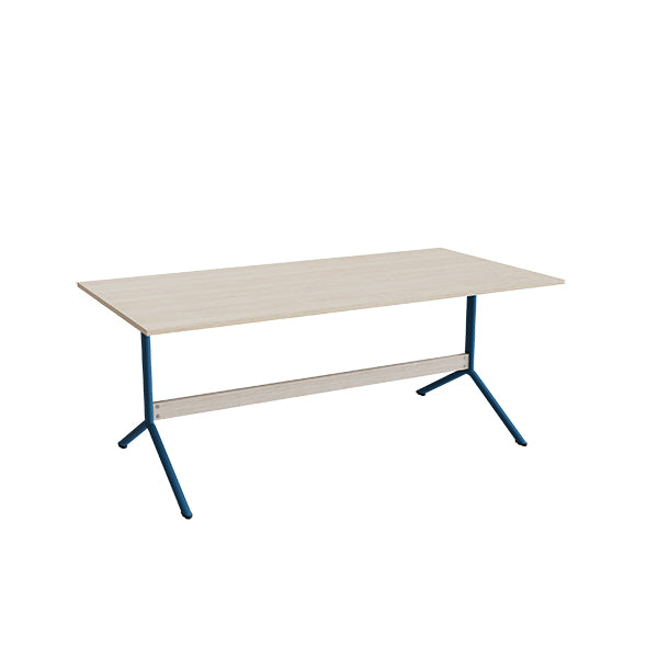 Tranås Skolmöbler Bord Atlas 1134, 1800x900mm, højde 720, eg højtrykslaminat, blåt stel – Caféborde
