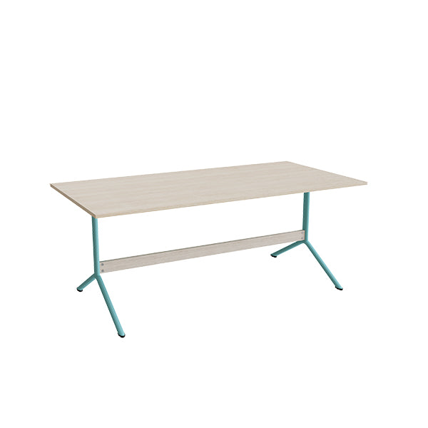 Tranås Skolmöbler Bord Atlas 1134, 1800x900mm, højde 720, eg højtrykslaminat, turkist stel – Caféborde