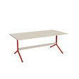 Tranås Skolmöbler Bord Atlas 1134, 1800x900mm, højde 720, eg højtrykslaminat, rødt stel – Caféborde