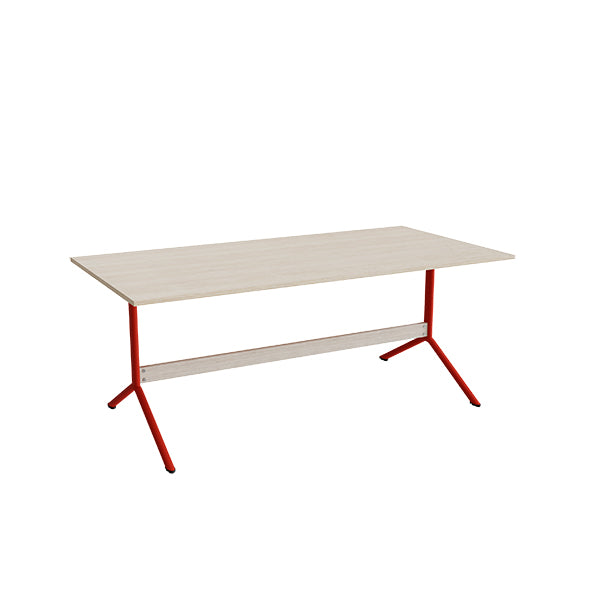 Tranås Skolmöbler Bord Atlas 1134, 1800x900mm, højde 720, eg højtrykslaminat, rødt stel – Caféborde
