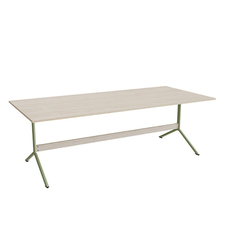 Bord Atlas 1134, 2200x1000mm, højde 720, eg højtrykslaminat, grønt stel