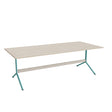 Tranås Skolmöbler Bord Atlas 1134, 2200x1000mm, højde 720, eg højtrykslaminat, turkist stel – Caféborde