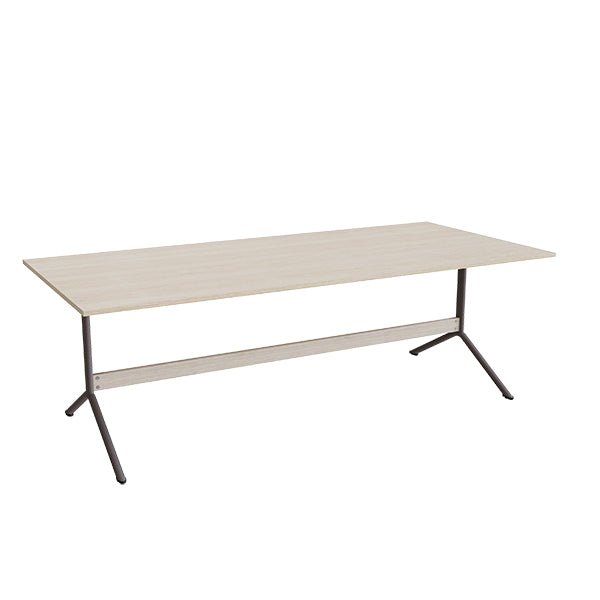 Tranås Skolmöbler Bord Atlas 1134, 2200x1000mm, højde 720, eg højtrykslaminat, gråt stel – Caféborde
