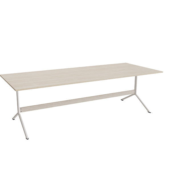 Tranås Skolmöbler Bord Atlas 1134, 2400x1000mm, højde 720, eg højtrykslaminat, hvidt stel – Caféborde