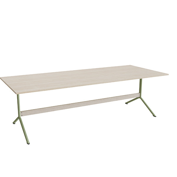 Bord Atlas 1134, 2400x1000mm, højde 720, eg højtrykslaminat, grønt stel