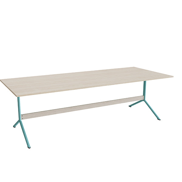 Tranås Skolmöbler Bord Atlas 1134, 2400x1000mm, højde 720, eg højtrykslaminat, turkist stel – Caféborde