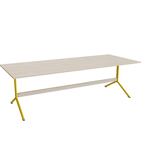 Tranås Skolmöbler Bord Atlas 1134, 2400x1000mm, højde 720, eg højtrykslaminat, gult stel – Caféborde