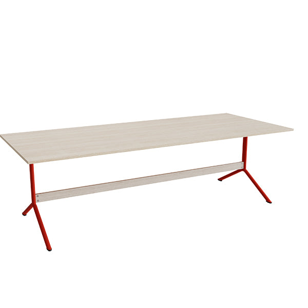 Bord Atlas 1134, 2400x1000mm, højde 720, eg højtrykslaminat, rødt stel