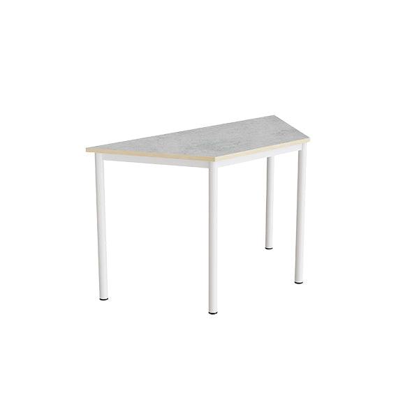 Tranås Skolmöbler Bord Combi 195, trapezformet, 1200/600x520 mm Højde 720 med lys grå linoleum, hvid stel – Elevborde