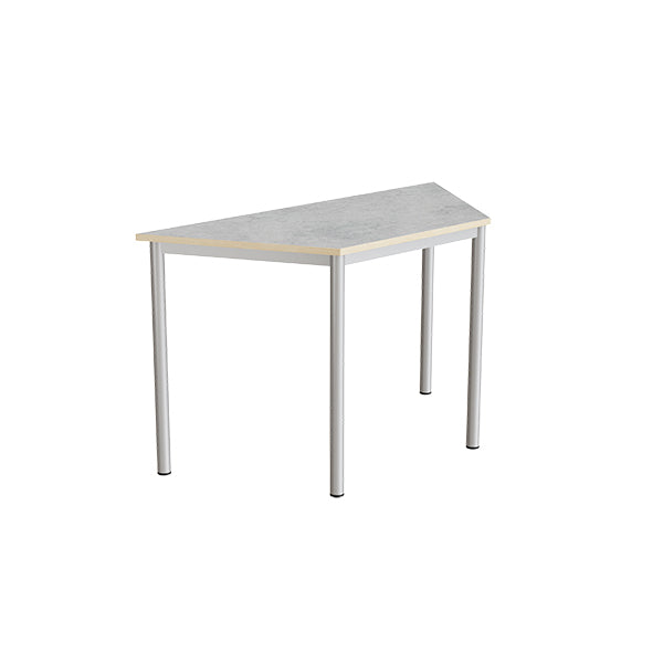 Tranås Skolmöbler Bord Combi 195, trapezformet, 1200/600x520 mm Højde 720 med lys grå linoleum, alu stel – Elevborde