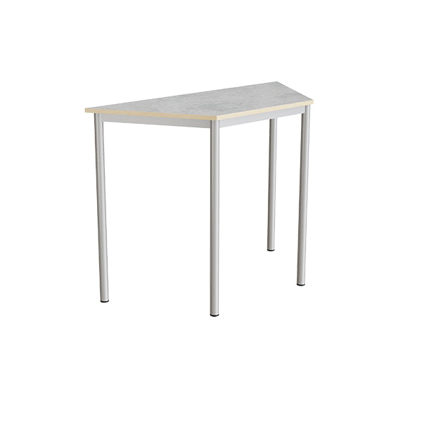 Tranås Skolmöbler Bord Combi 195, trapezformet, 1200/600x520 mm Højde 900 med lys grå linoleum, alu stel – Elevborde