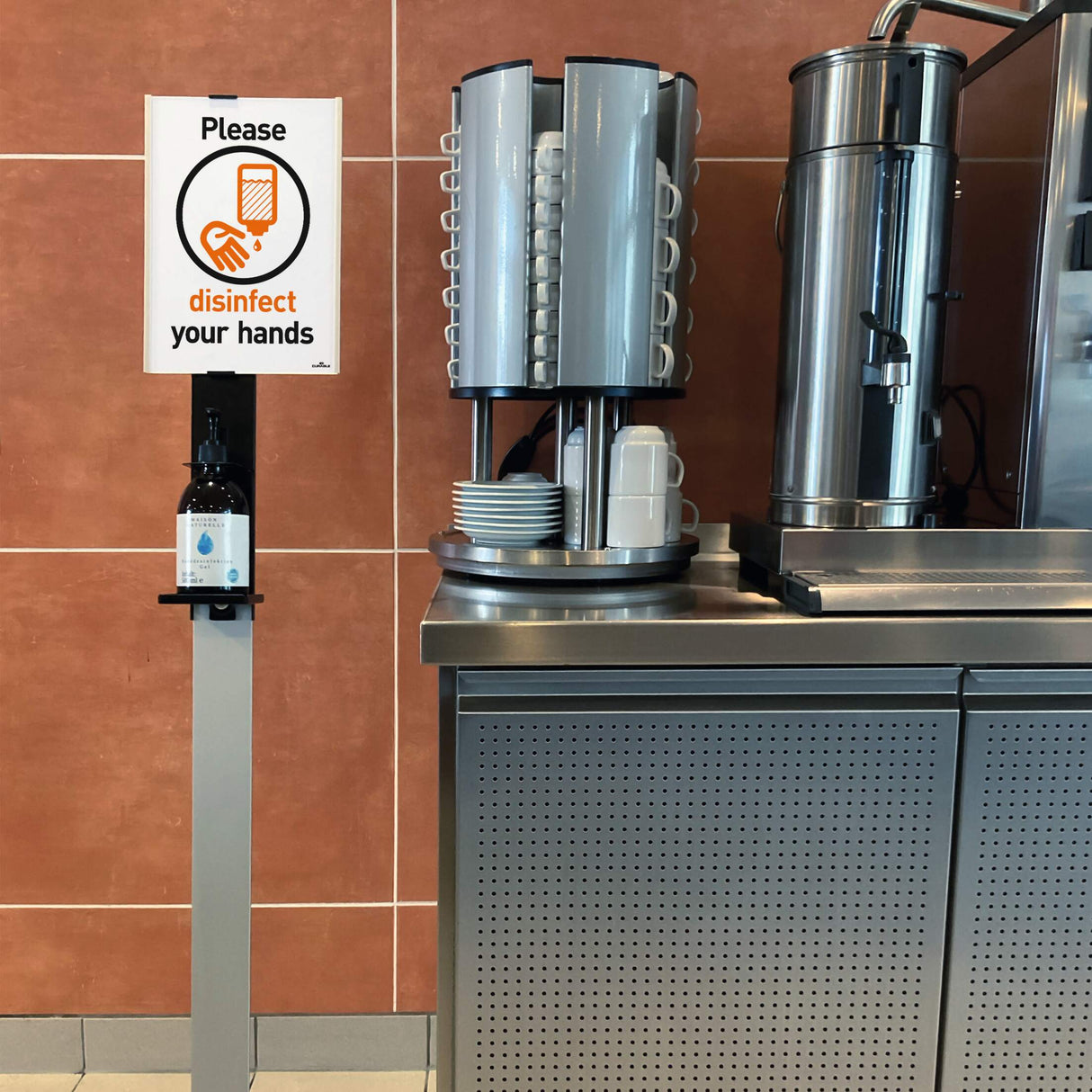 Håndspritdispenser gulvstander med A4 Info Sign