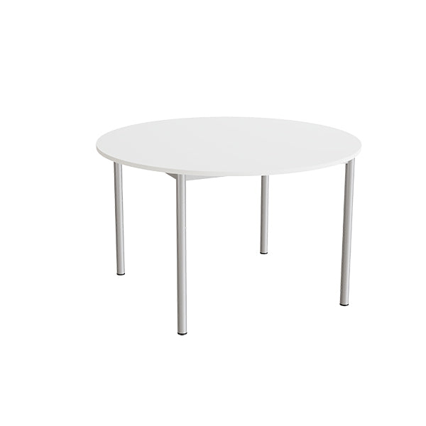 Bord Combi 206, Ø1200 mm, højde 720 mm, hvid laminat på alugråt stel