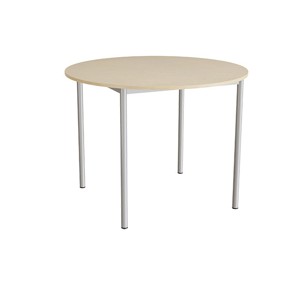 Tranås Skolmöbler Bord Combi 206, Ø1200 mm, højde 900 mm, beige linoleum på alugråt stel – Kantineborde