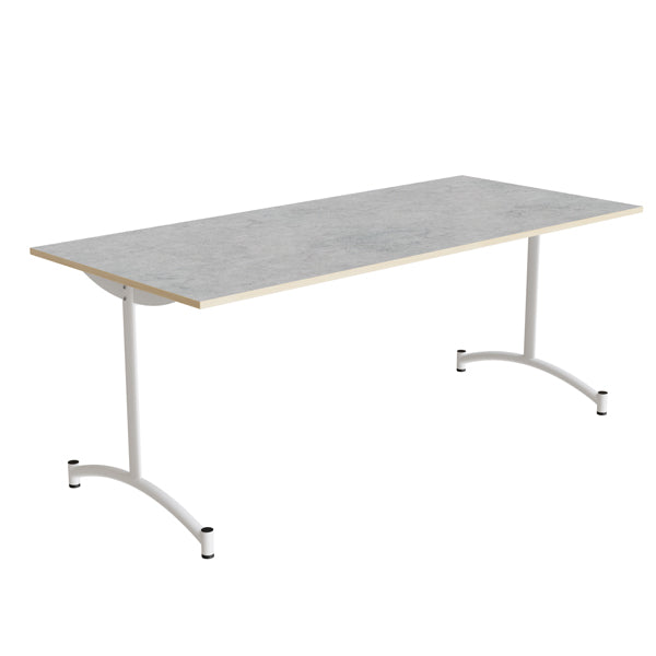 Tranås Skolmöbler Bord Zeb 231, 1800x800 mm Højde 720 mm, Lys grå linoleum, Hvidt stel – Kantineborde