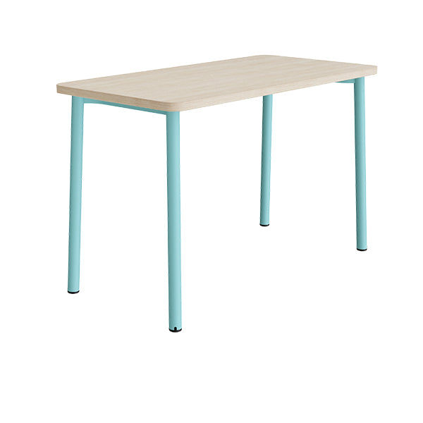 Tranås Skolmöbler Bord Add 590, 1400x700 mm højde 900 mm med lydabsorberende hvidpigmenteret eg, turkis stel – Caféborde