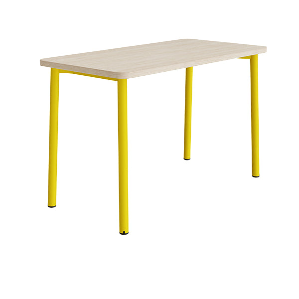 Tranås Skolmöbler Bord Add 590, 1400x700 mm højde 900 mm med lydabsorberende hvidpigmenteret eg, gult stel – Caféborde