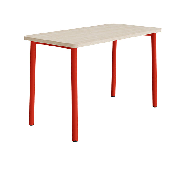 Tranås Skolmöbler Bord Add 590, 1400x700 mm højde 900 mm med hvidpigmenteret eg, rød stel – Caféborde