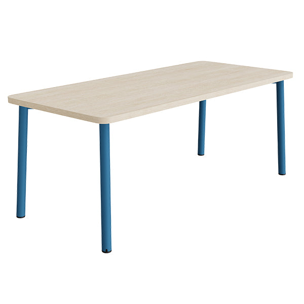 Tranås Skolmöbler Bord Add 590, 1800x800 mm højde 720 mm med hvidpigmenteret eg, blåt stel – Caféborde