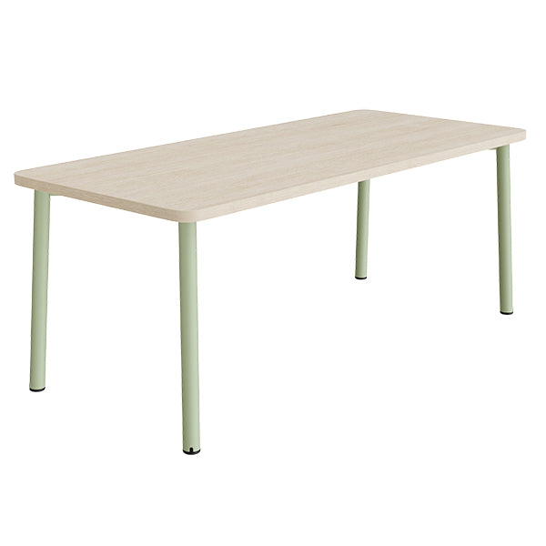 Tranås Skolmöbler Bord Add 590, 1800x800 mm højde 720 mm med lydabsorberende hvidpigmenteret eg, grønt stel – Caféborde