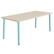 Tranås Skolmöbler Bord Add 590, 1800x800 mm højde 720 mm med hvidpigmenteret eg, turkis stel – Caféborde