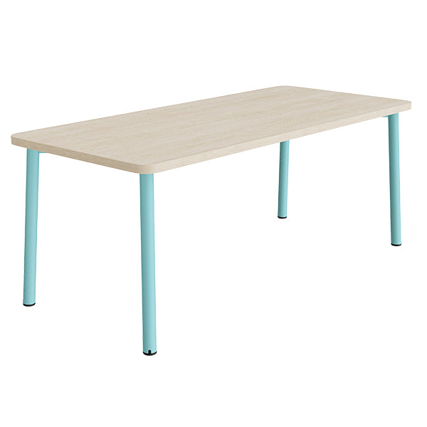 Tranås Skolmöbler Bord Add 590, 1800x800 mm højde 720 mm med hvidpigmenteret eg, turkis stel – Caféborde