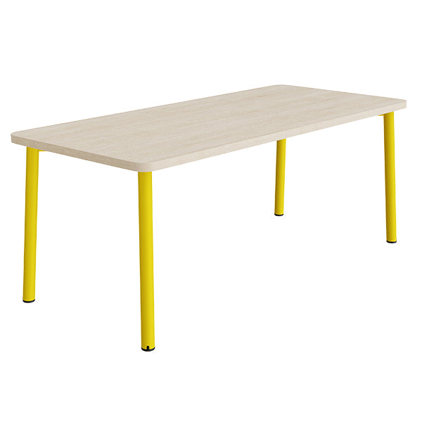 Tranås Skolmöbler Bord Add 590, 1800x800 mm højde 720 mm med hvidpigmenteret eg, gult stel – Caféborde