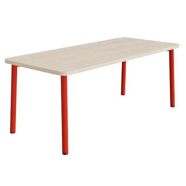 Tranås Skolmöbler Bord Add 590, 1800x800 mm højde 720 mm med hvidpigmenteret eg, rød stel – Caféborde