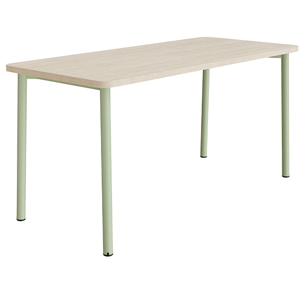 Tranås Skolmöbler Bord Add 590, 1800x800 mm højde 900 mm med lydabsorberende hvidpigmenteret eg, grønt stel – Caféborde