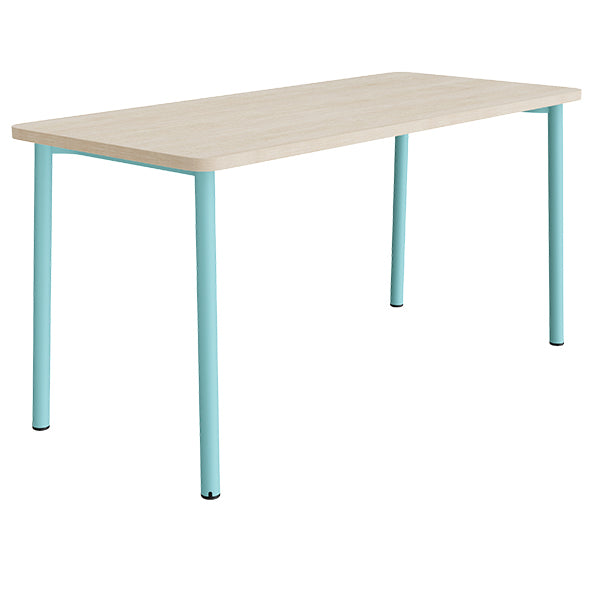 Tranås Skolmöbler Bord Add 590, 1800x800 mm højde 900 mm med lydabsorberende hvidpigmenteret eg, turkis stel – Caféborde