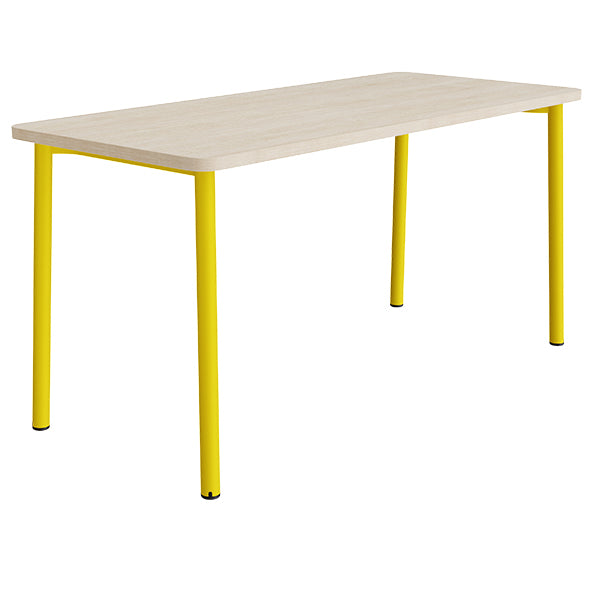Tranås Skolmöbler Bord Add 590, 1800x800 mm højde 900 mm med hvidpigmenteret eg, gult stel – Caféborde