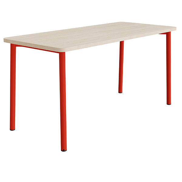 Tranås Skolmöbler Bord Add 590, 1800x800 mm højde 900 mm med lydabsorberende hvidpigmenteret eg, rød stel – Caféborde
