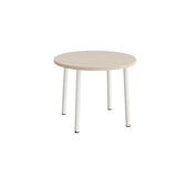 Bord Add 590, Ø900 mm, højde 720 mm, hvidpigmenteret eg laminat på hvidt stel