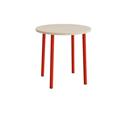 Bord Add 590, Ø900 mm, højde 900 mm, hvidpigmenteret eg laminat på rødt stel
