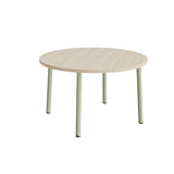 Bord Add 590, Ø1200 mm, højde 720 mm, hvidpigmenteret eg laminat på grønt stel