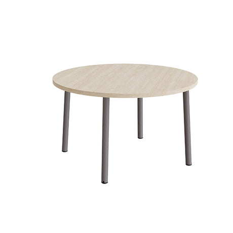 Bord Add 590, Ø1200 mm, højde 720 mm, hvidpigmenteret eg laminat på gråt stel