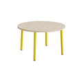 Bord Add 590, Ø1200 mm, højde 720 mm, hvidpigmenteret eg laminat på gult stel