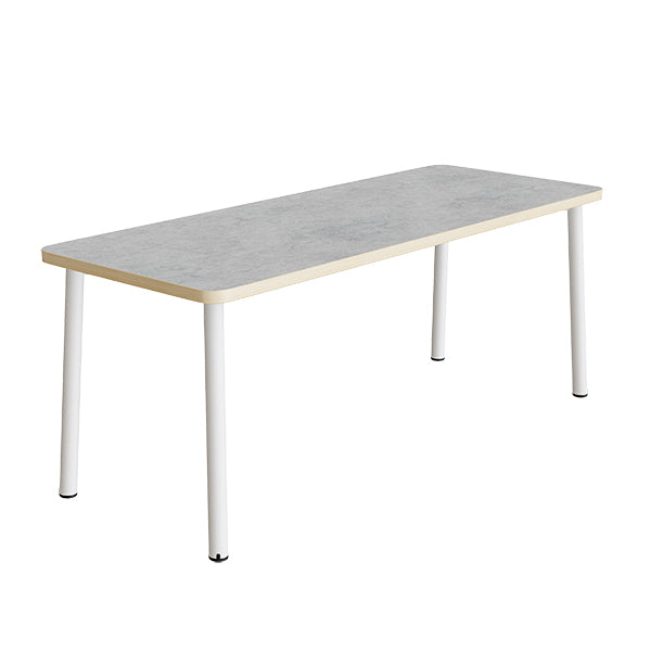 Tranås Skolmöbler Bord Add 590, 1400x700 mm højde 900 mm med lys grå linoleum, hvidt stel – Caféborde