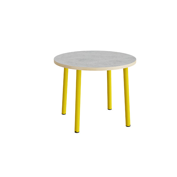 Bord Add 590, Ø900 mm, højde 720 mm, lys grå linoleum på gult stel