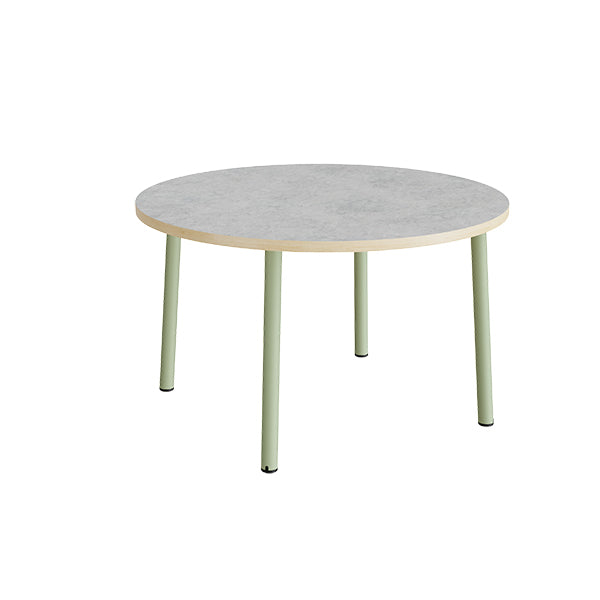 Bord Add 590, Ø1200 mm, højde 720 mm, lys grå linoleum på grønt stel