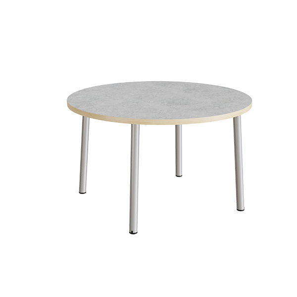 Bord Add 590, Ø1200 mm, højde 720 mm, lys grå linoleum på alu stel