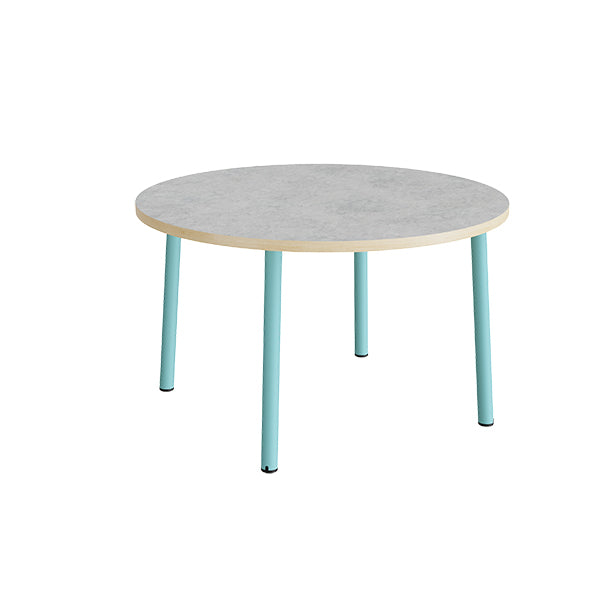 Bord Add 590, Ø1200 mm, højde 720 mm, lys grå linoleum på turkis stel